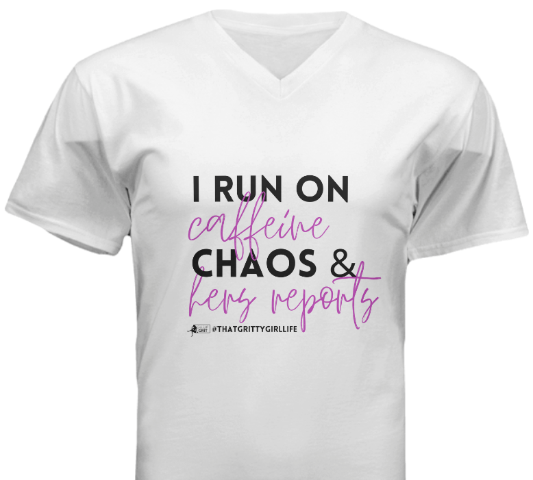 Caffeine, Chaos & HERs Reports Shirt - White